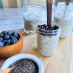 3 servings of dairy-free chia pudding with blueberries and chia seeds