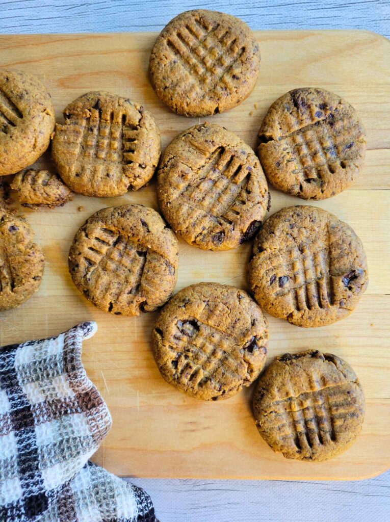Fresh baked gluten-free peanut butter cookies with chocolate chunks
