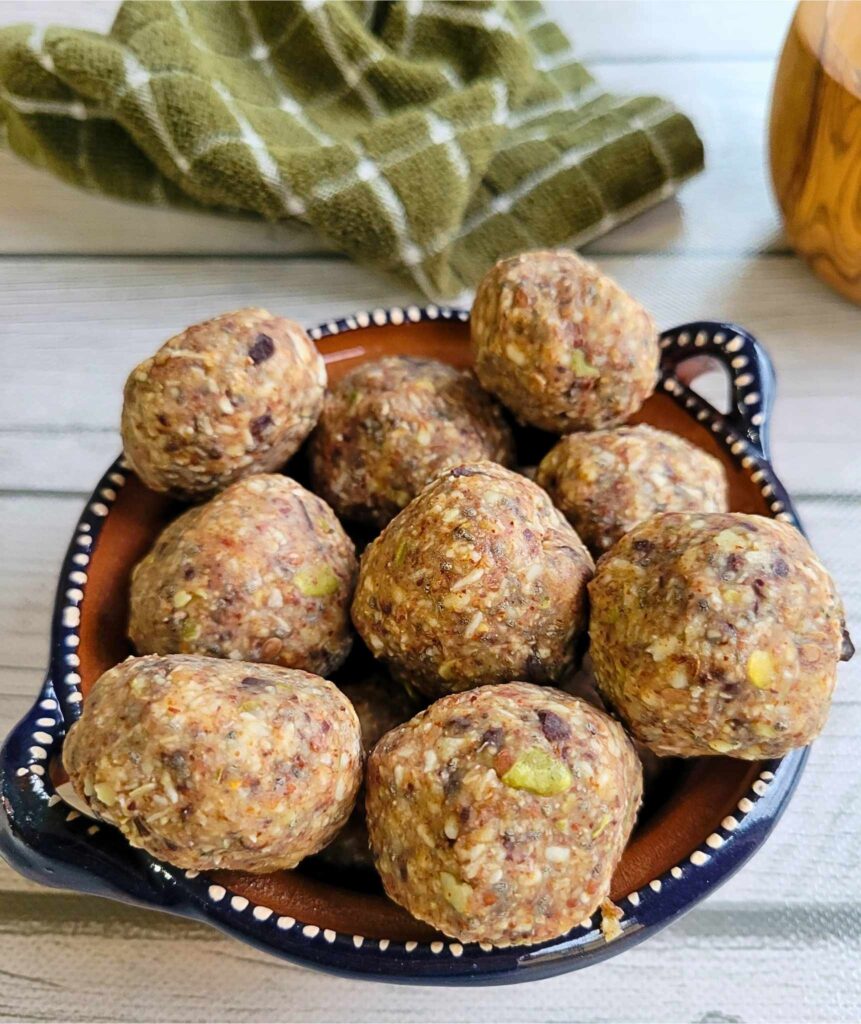 A bowl of anti-inflammatory almond butter energy bites